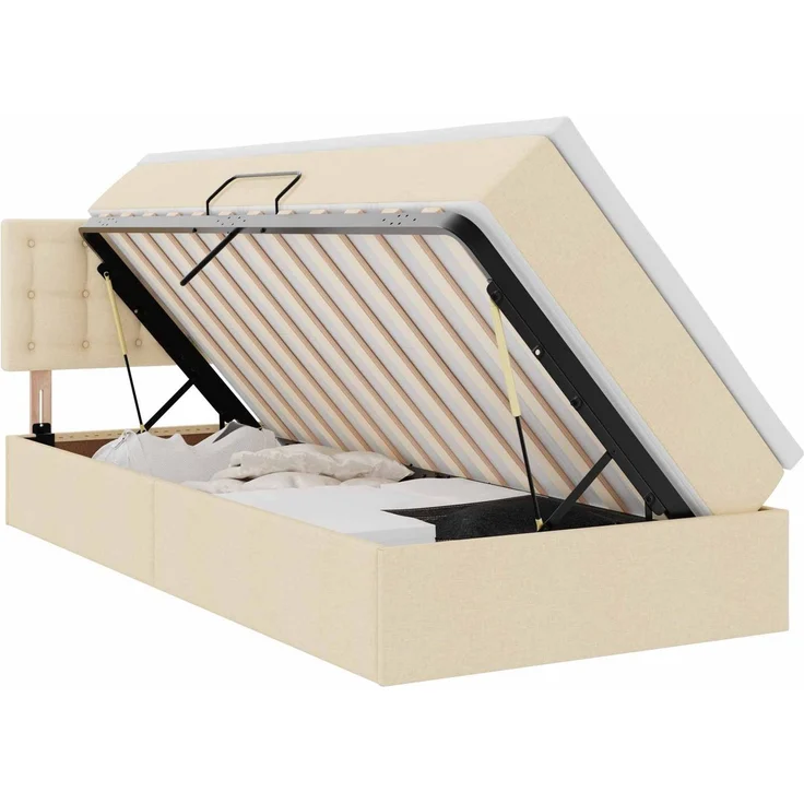 vidaXL LED-Speicherbett mit Matratze Creme 100 x 200 cm Stoff 3371254 – Bild 2