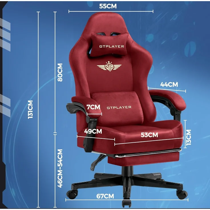 GTPLAYER Gaming Stuhl, Atmungsaktiver Bürostuhl, bürostuhl ergonomisch, Hochwertiger - Stoff, Ergonomischer PC Stuhl, 160° Verstellbare Rückenlehne und ausziehbare Fußstütze, Rot – Bild 4