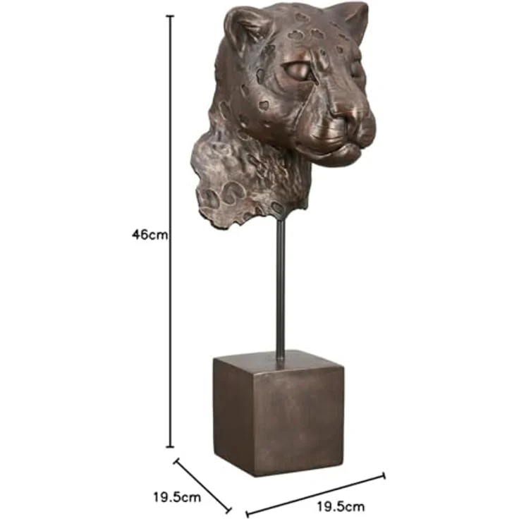 Casablanca Deko Figur Skulptur Leopard Kopf auf Sockel XL - 3D Tierkopf Statue aus Kunstharz - Farbe: Bronze Höhe 46 cm – Bild 5