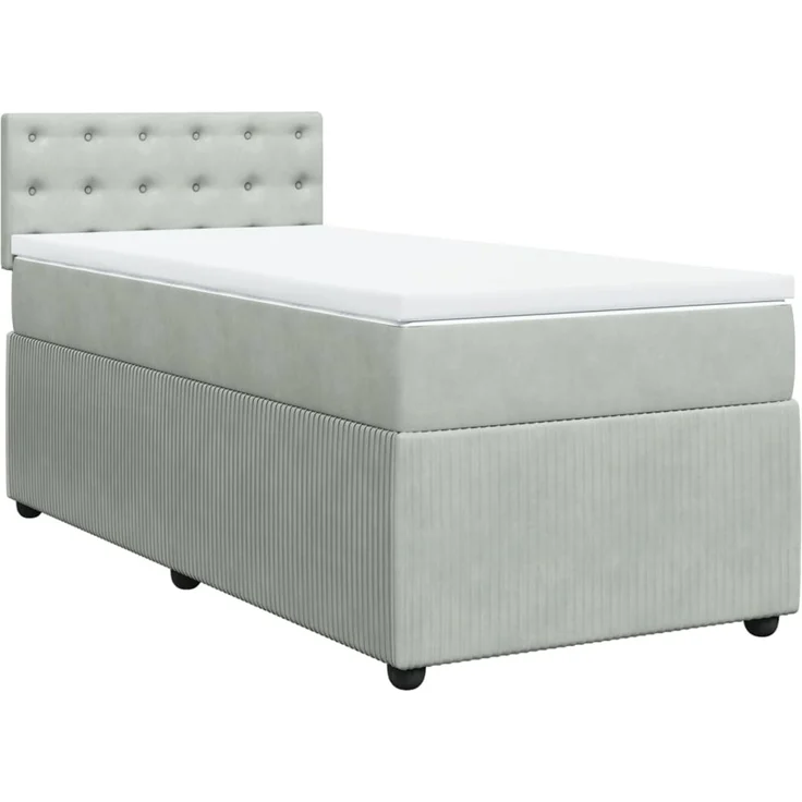 vidaXL Boxspringbett mit Matratze Hellgrau 90x190 cm Samt 3287614 – Bild 2