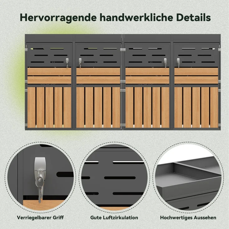 LVHOM Mülltonnenbox 4er mit Pflanzkasten, 4x240 L, Abschließbare Mülltonnenverkleidung aus Stahl für Garten, Anthrazit – Bild 3