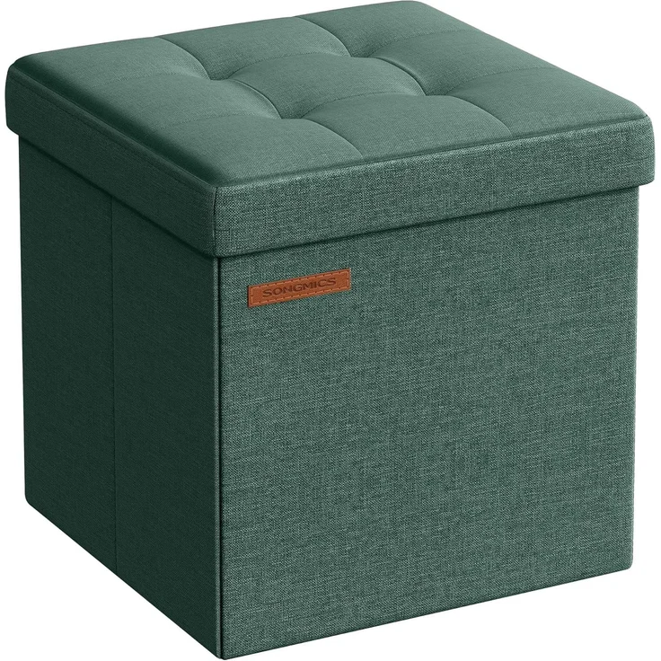 Songmics Sitzhocker mit Stauraum, kleine klappbare Sitzbank, 30x30 cm Fußbank, Aufbewahrungsbox, bis 130 kg belastbar, für Wohnzimmer Schlafzimmer Schlafsaal, vintagegrün LSF028C01 – Bild 1