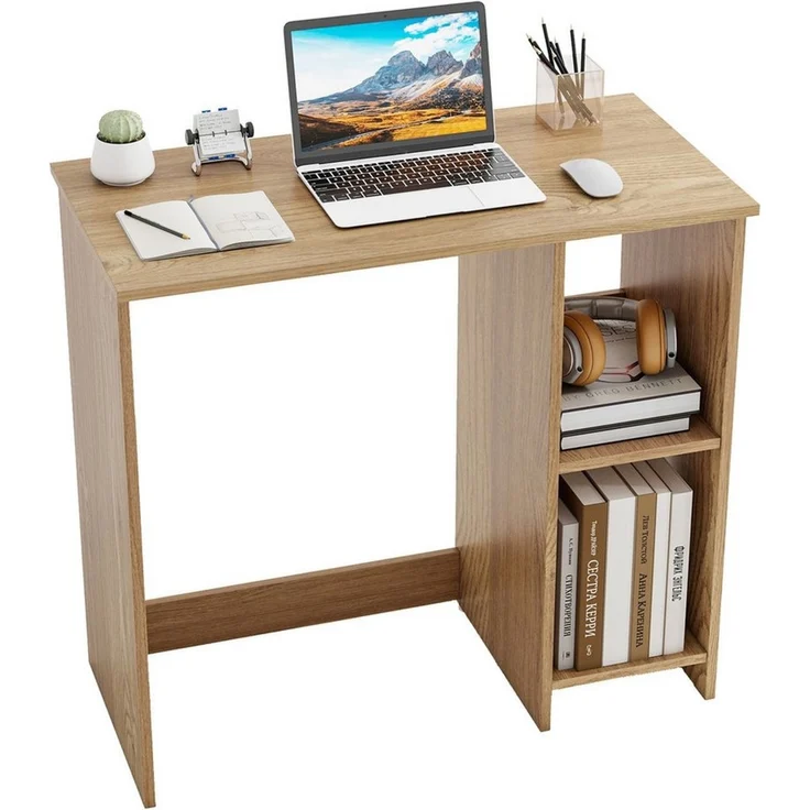 COSTWAY Schreibtisch, mit 2 Fächern, für kleine Räume, bis 130kg, 80x40x74cm – Bild 5