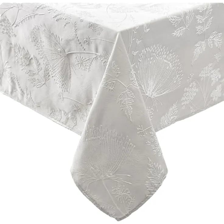 Laura Ashley Tischdecke, Bestickt, Jacquard-Stoff, knitterfrei, für Esszimmer, Urlaub, Party, Hochzeit oder Bankett, 152,4 x 213,4 cm, Cynthia Beige