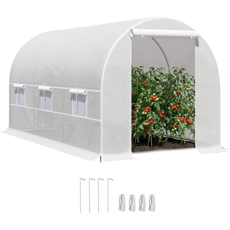 4 x 2 x 2 m Tunnel-Gartengewächshaus mit Stahlkonstruktion und weißer Polyethylenfolie, 400.0×200.0×200.0cm, Weiß, MELAYR