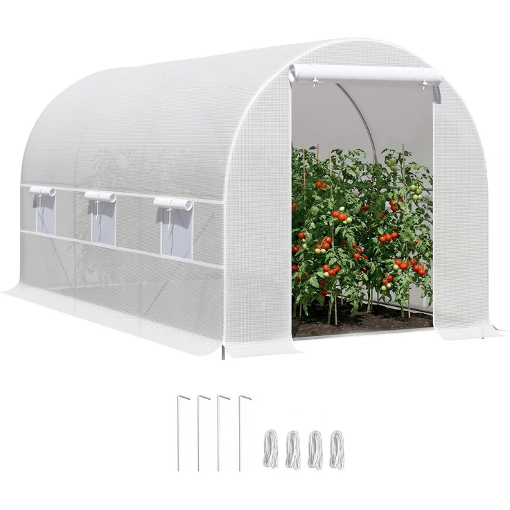4x2x2m Tunnel-Gartengewächshaus mit Stahlkonstruktion und weißer Polyethylenfolie, 400.0×200.0×200.0cm, Weiß, MELAYR – Bild 1