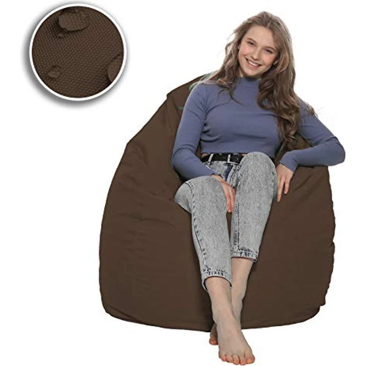HomeIdeal - Sitzsack XXL Bodenkissen für Erwachsene & Kinder - Geeignet für Gaming oder Entspannen - Indoor wie Outdoor da er Wasserfest ist - mit EPS Perlen, Farbe:Braun, Größe:XXXL – Bild 4