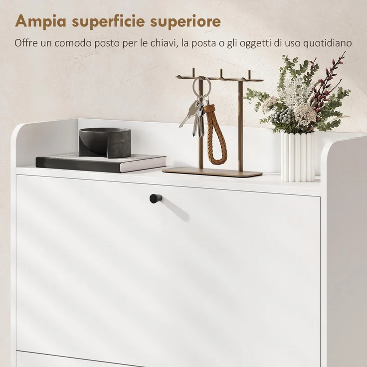 Mobiler Schuhschrank „Slim“ mit 2 Klappschubladen und verstellbaren Einlegeböden, aus Holz und Metall, 80 x 24 x 101 cm, Weiß – Bild 8