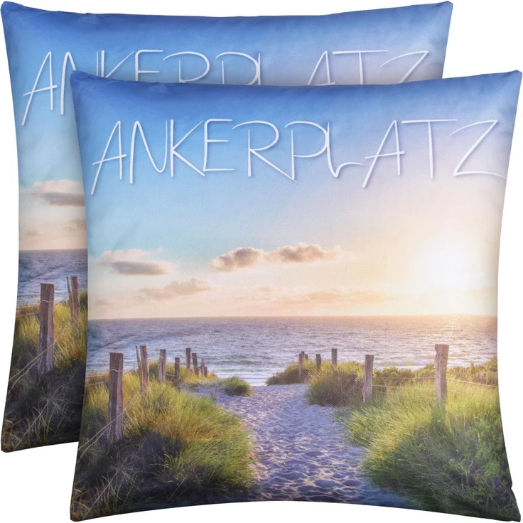 Outdoor Kissen mit Paspel ( 45 x 45 cm ) Dekokissen Garten - Reißverschluss - Schmutz- und Wasserabweisend - abnehmbarer Kissenbezug Ankerplatz 2er-Pack – Bild 1