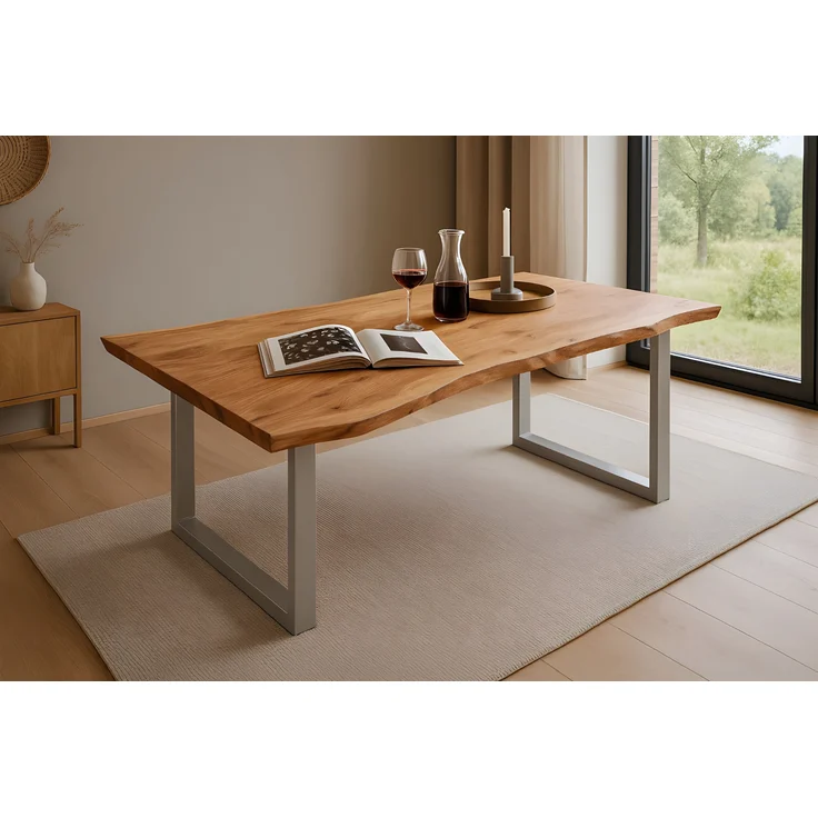 Esstisch Baumkante massiv Akazie natur 140 x 80 silber QUINN 66270774 – Bild 1