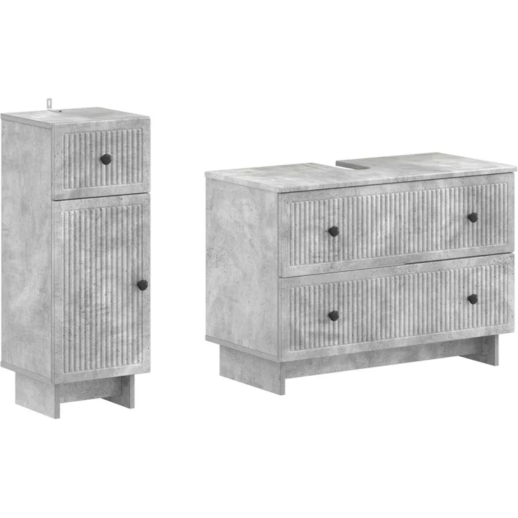 vidaXL 2-teiliges Badezimmer Schrank Set EDE Betongrau Holzwerkstoff 3417660 – Bild 2