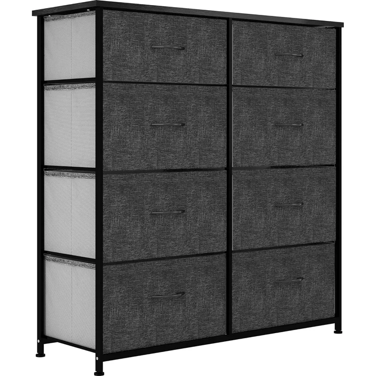 YITAHOME kommode mit Schubladen, Schrank mit 8 Schubladen aus Stoff, Modernen Stil, Stabiler Metallrahmen, Holztischplatte, Aufbewahrungskommode für Schlafzimmer, Wohnzimmer, Flur, Schwarz und Grau – Bild 1
