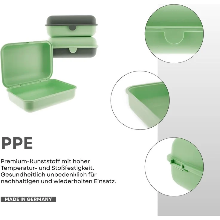 Cofi Brotdosen 3er-Set – Lunchbox / Frühstücksbox – BPA-frei, spülmaschinenfest, stapelbar, 1000 ml Grün-Grau – Bild 4