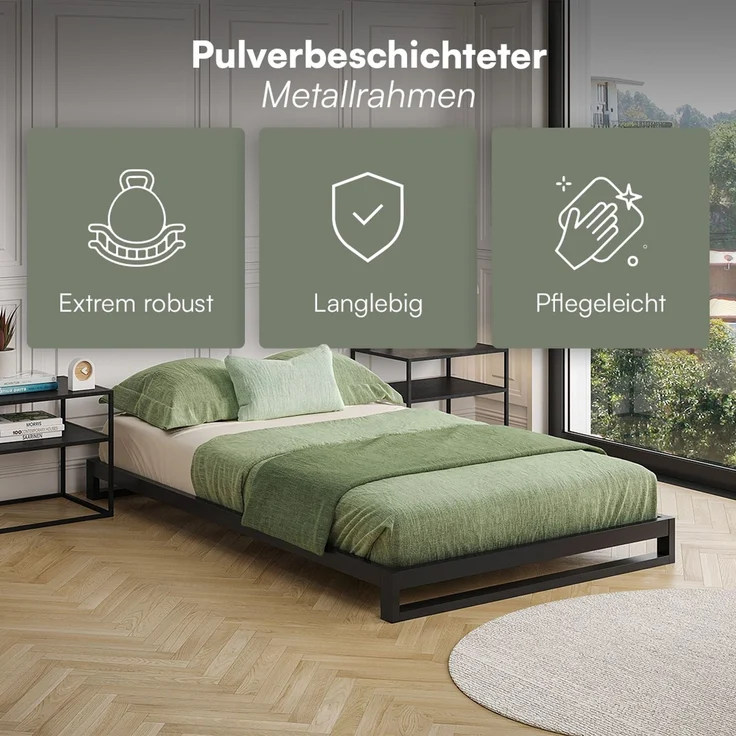 skølm 'Vidar' Bett 120x200 cm, Metall, schwarz, Höhe 15 cm hoch, Doppelbett mit Lattenrost – Bild 3