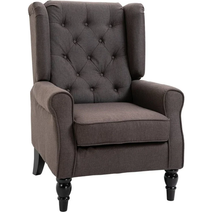 HOMCOM Sessel Einzelsessel, Akzentsessel mit Tufting Holzfüße (Ohrensessel, 1-St, Relaxsessel), für Wohnzimmer, Braun – Bild 1