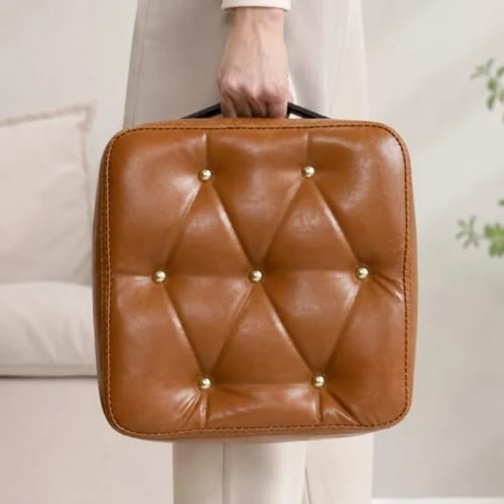 YaLiva_Decor® Hocker pflegeleicht und angenehmer Komfort, Kunstleder Braun, 28 x 28 x 28 cm – Bild 2