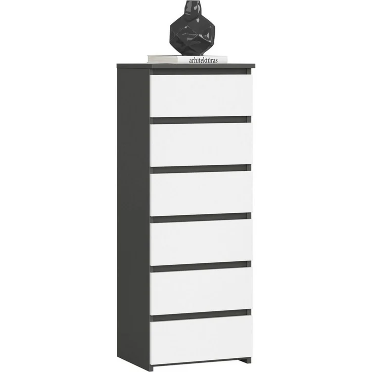 Home Collective Kommode 40 cm breit Holz Highboard Sideboard für Flur Schlafzimmer Wohnzimmer (Mehrzweckschrank Schrank schmal Kommode Schlafzimmer mit Schubladen), Kinderzimmer Organizer, 109 cm hoch mit 6 Schubladen Graphit-weiß – Bild 5
