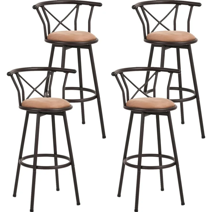 MEUBLE COSY Barhocker 4er Set Barstühle Drehbarer 75,5 cm hoch Drehstühle mit Fußstütze Lehne und Wildledersitz, für Esszimmer, Küche, Theke, Bar, Industriestil, Braun