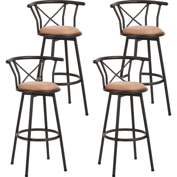 MEUBLE COSY Barhocker 4er Set Barstühle Drehbarer 75,5 cm hoch Drehstühle mit Fußstütze Lehne und Wildledersitz, für Esszimmer, Küche, Theke, Bar, Industriestil, Braun