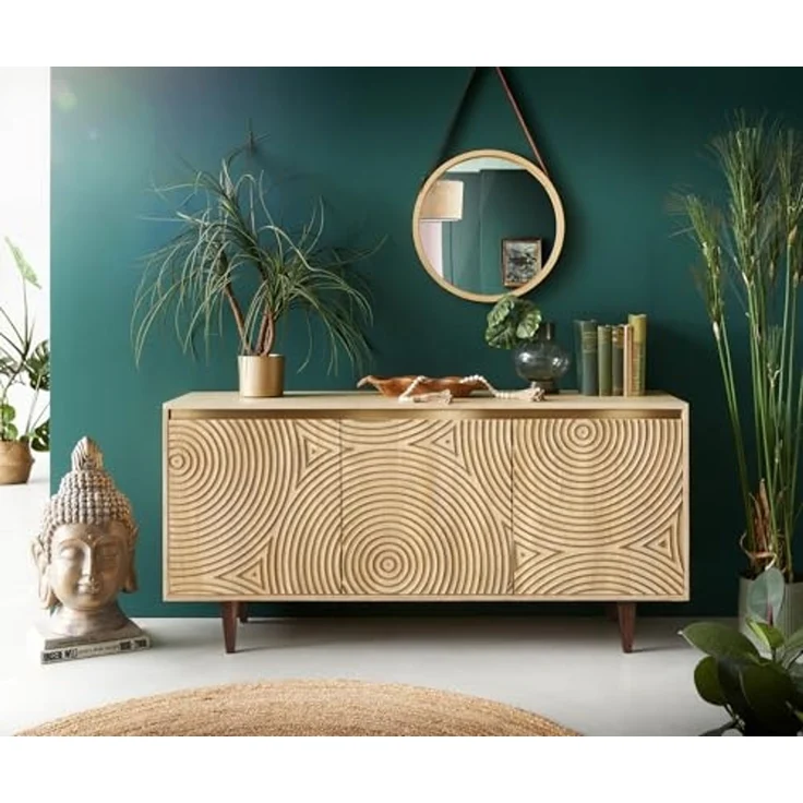 Kommode Budaya 150 cm Mango Natur 3 Türen Fuß vierkant – Bild 3
