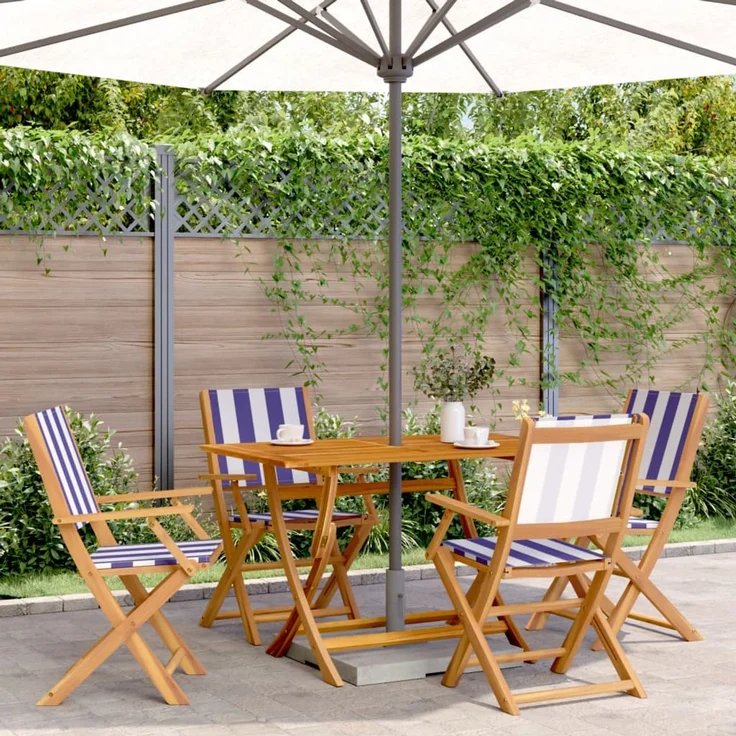 vidaXL Gartenstühle 4 Stk. Klappbar Blau und Weiß Stoff und Massivholz 3214589 – Bild 1