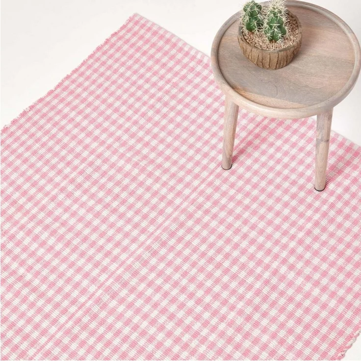 Homescapes Teppich Webteppich rosa-weiß kariert – Baumwollteppich Vichy-Karo, 60x90 cm, Höhe: 20 mm – Bild 1
