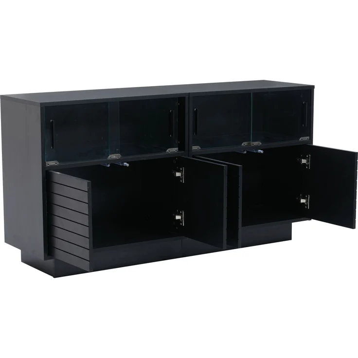 ZUBALIYA Sideboard 130x35x68 cm, mit LED-Beleuchtung, mit Glastüren, aus Spanplatte, Schwarz – Bild 15