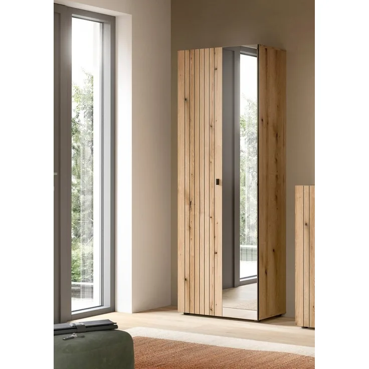 Home affaire Garderobenschrank TATIO, Höhe 192 cm, Rillenoptik, Spiegeltür (1-St) Garderobenschrank, Flurschrank, Dielenschrank