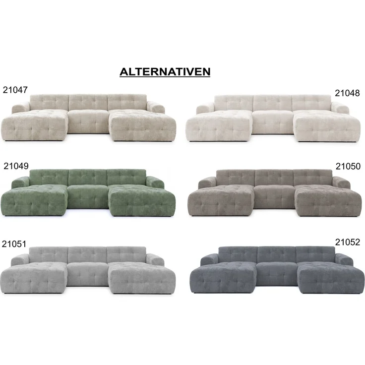 luma-home Wohnlandschaft U-Form 6-Sitzer, raffinierte Steppungen, Chenille-Bezug in Sand Grau, 323 x 161 x 79cm – Bild 9