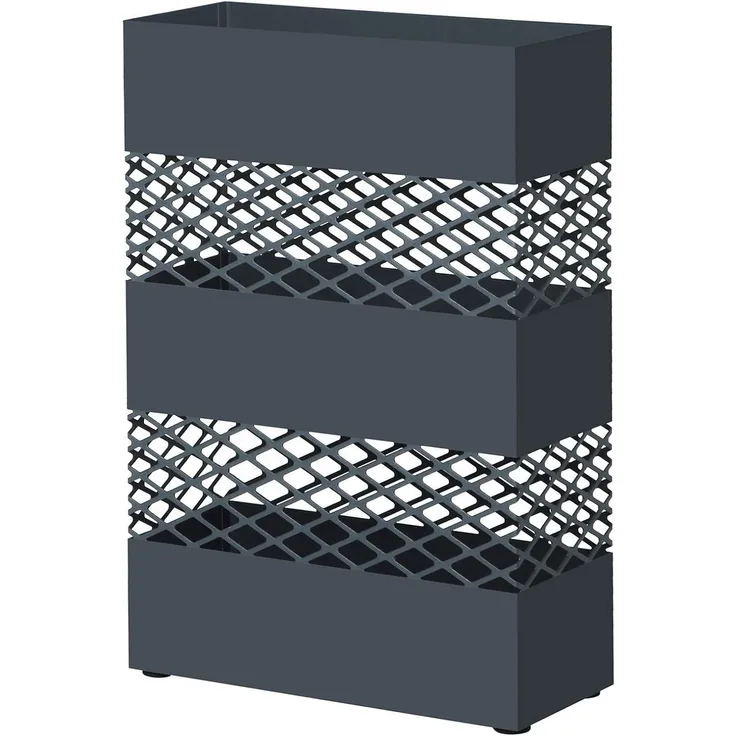 SONGMICS Regenschirmständer aus Metall, rechteckiger Schirmständer, 28 x 12 x 41 cm, mit Wasserauffangschale, Gitter-Design, anthrazit
