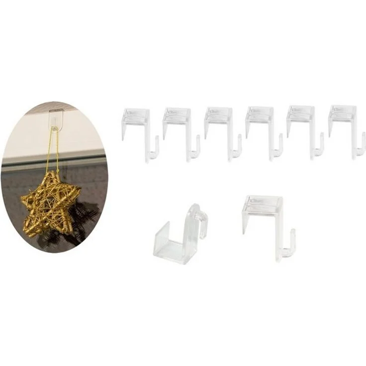 BigDean 8er Set Fenster- und Türhaken - Aus transparentem Kunststoff - Unauffällig & Effizient - Für ein Fensterfalz von max. 1,7 cm - Ideal für Lichterketten, Dekoanhänger & Weihnachts-Deko - – Bild 3