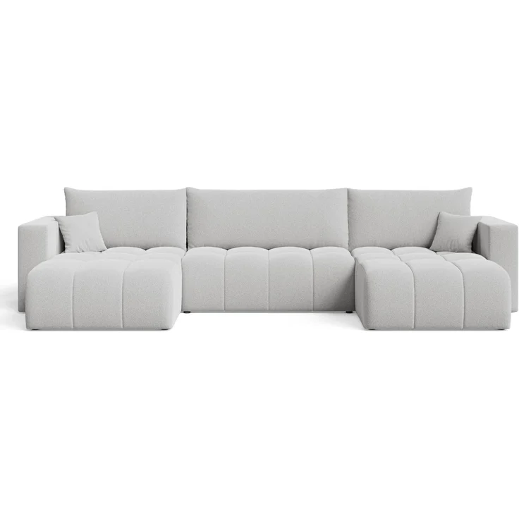 GRAINGOLD Ecksofa U-Form Neva U, Ecksofa mit Schlaffunktion, Bettkasten, mit losen Kissen, Bouclé-Stoff, Grau – Bild 2
