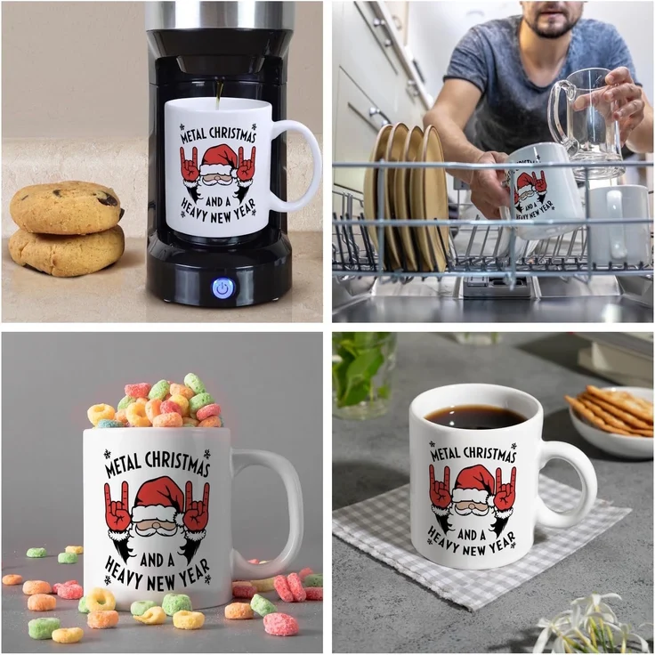 speecheese Tasse Weihnachtsmann Rock-Handzeichen - Metal Christmas Kaffeebecher – Bild 5