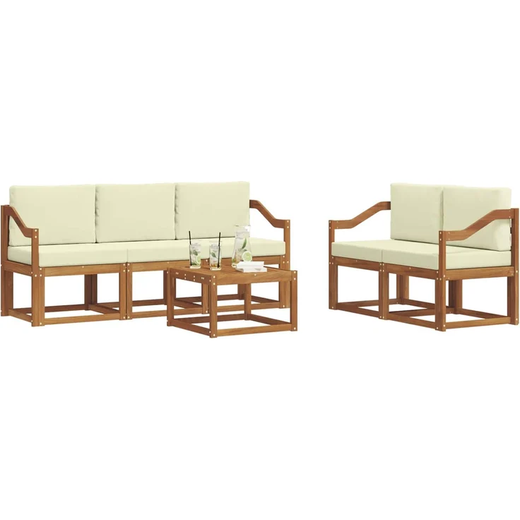 vidaXL Outdoor-Sofagarnitur mit Kissen 6 pcs Natur und Creme 3366023 – Bild 3