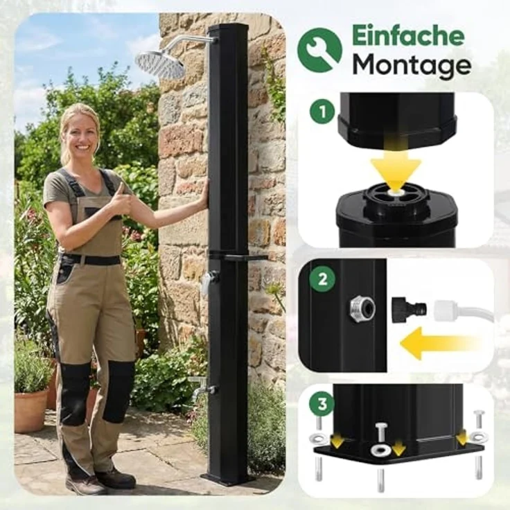 Sekey Solardusche 40L/ 60L Solar Gartendusche Pooldusche Campingdusche bis 60°C Wasser, 40L stromfreie Wassererwärmung, mit Direktanschluss für Gartenschlauch – Bild 7