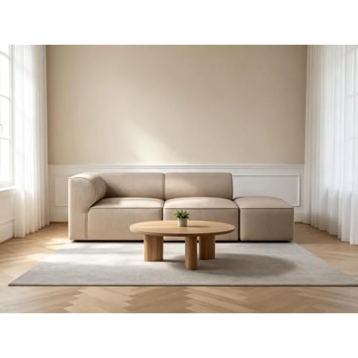 Tatyana Modulsofa Warm-Khaki mit Eckmodul, Sitzmodul & Fußhocker, Massivholzrahmen – Bild 5
