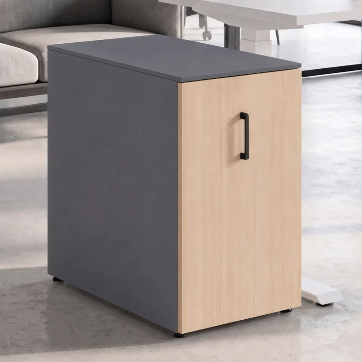 Aktenschrank HWC-Q27, Büroschrank Stahlschrank, Stützrad Staufächer, Metall 74x43x80cm ~ dunkelgrau, Holzfront – Bild 1