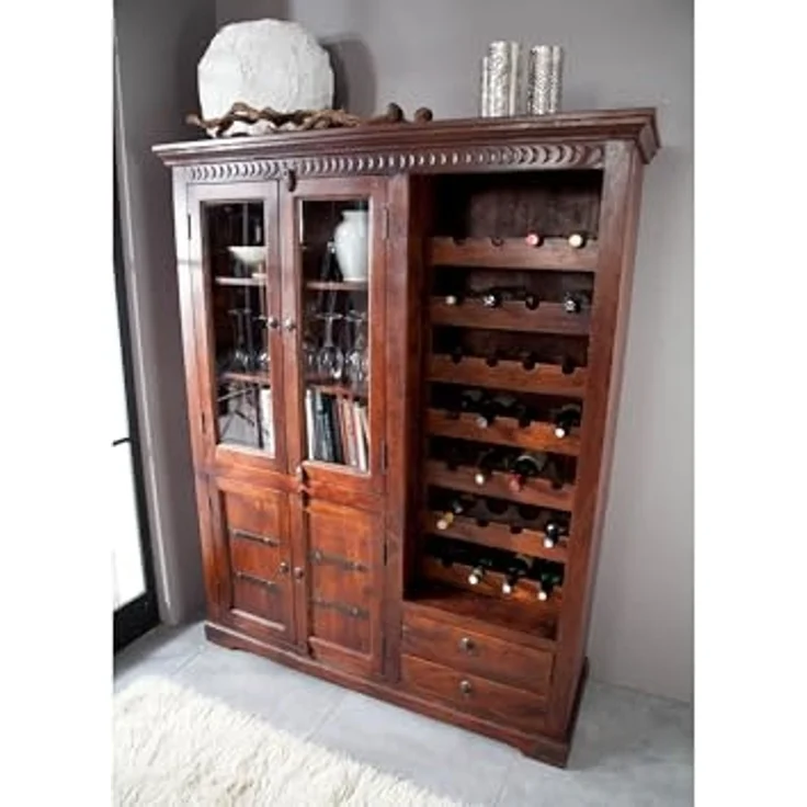 Weinschrank Akazie 144x47x180 nougat lackiert OXFORD #519 – Bild 4
