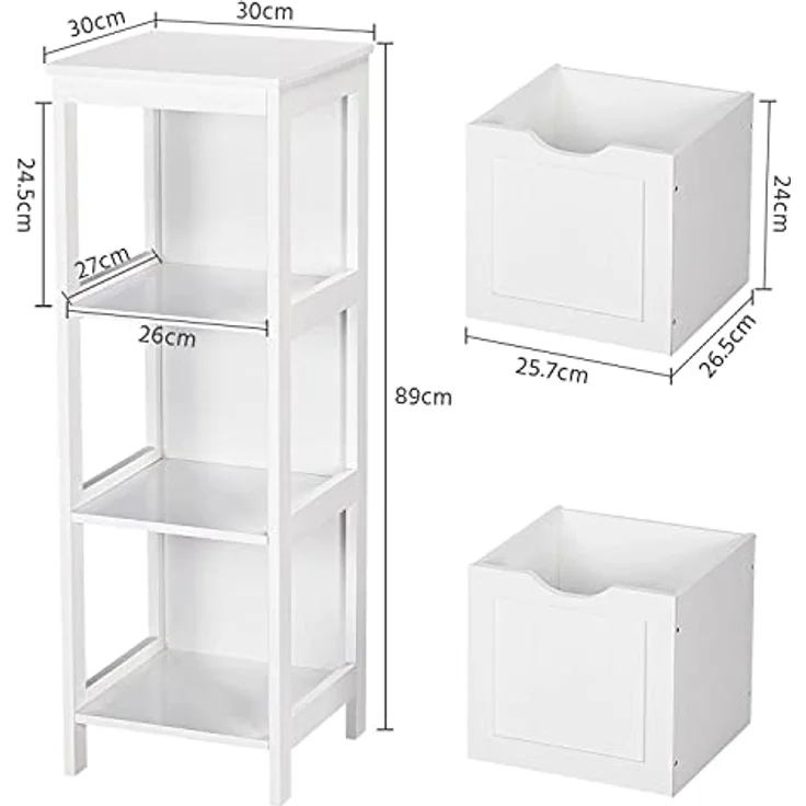 Yaheetech Badschrank, Badkommode, lackiertes Badregal weiß, Badezimmer Schrank mit abnehmbaren Schubladen, Nachtkommode, Eckkommode, 30 x 30 x 89 cm LBH – Bild 4