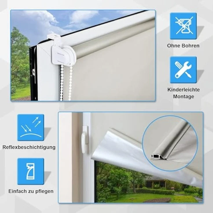 Verdunkelungsrollo Rollos für Fenster und Tür ohne Bohren 85x160 cm Creme Thermo Rollo Klemmfix Verdunklungsrollo Fensterrollo Lichtblick Sicht-und Sonnenschutz Wand-und Deckenmontag – Bild 3