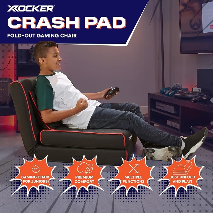 X Rocker Crash Pad Junior Gaming-Klappsessel & Schlafmatratze - schwarz/rot – Bild 4