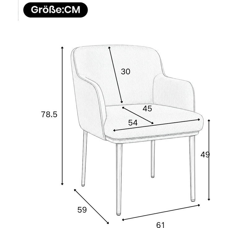4 Esszimmerstühle mit Armlehnen, Polyester & Metallgestell, 61x59x78,5 cm, Braun – Bild 3