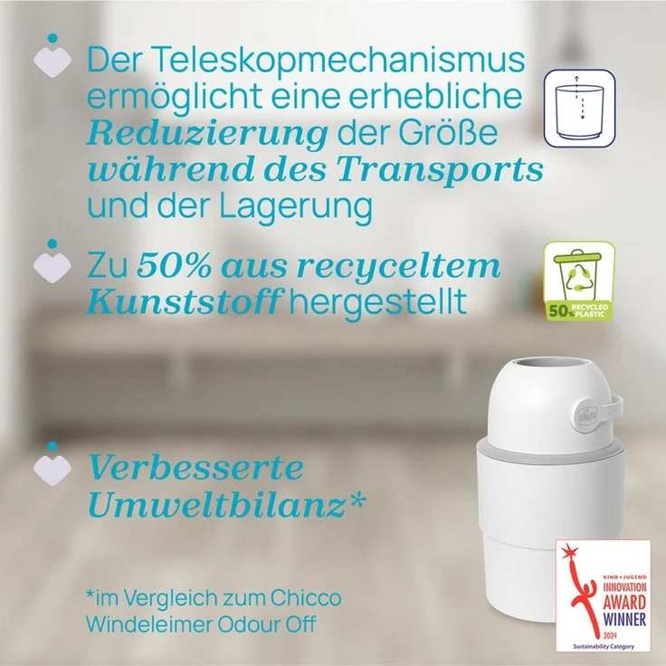 Chicco TELESKOP WINDELEIMER ODOUR OFF, WEISS inkl. 1 Pck. Muellbeutel Odour Off – Bild 4