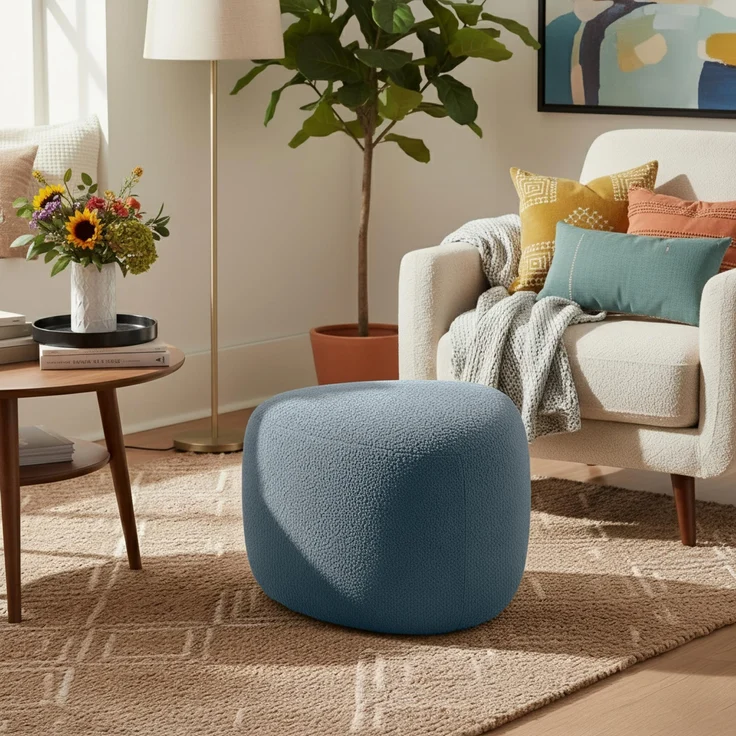 CLP Sitzhocker Alfrisa mit Teddystoff oval Fußhocker stabiles Holzgestell,dunkelgrau – Bild 4