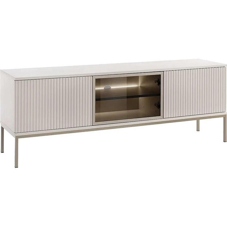 Vente-unique - OVILA TV Möbel Holz, PlatteGlas Beige - B 39 cm x H 56,2 cm x L 153,4 cm – Bild 1