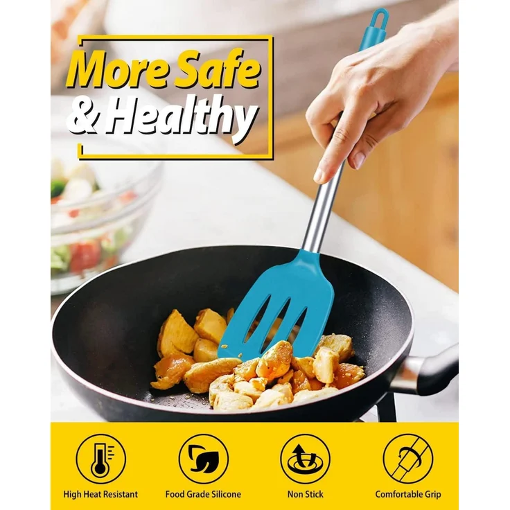Silikon Pfannenwender robust antihaft hitzebeständig BPA-frei blau 2er Set – Bild 5
