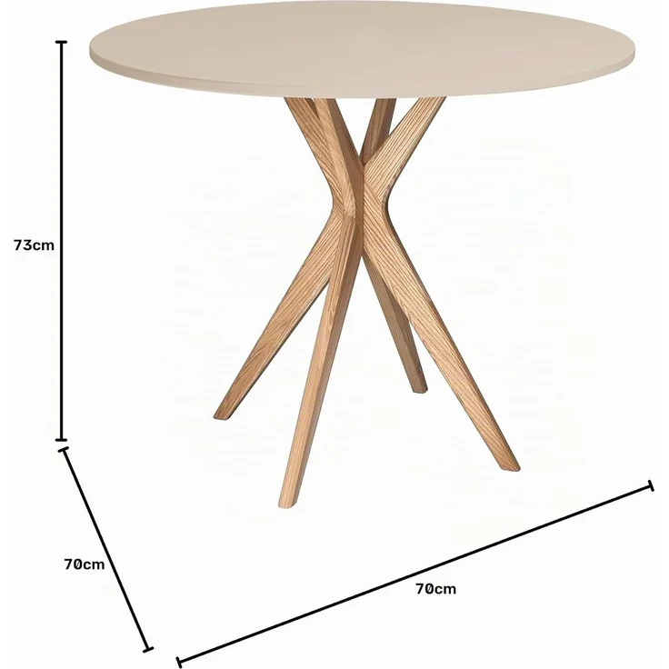 Ragaba runder Esstisch, MDF & Massives Eschenholz, Braun Beige, Ø 70 cm – Bild 3