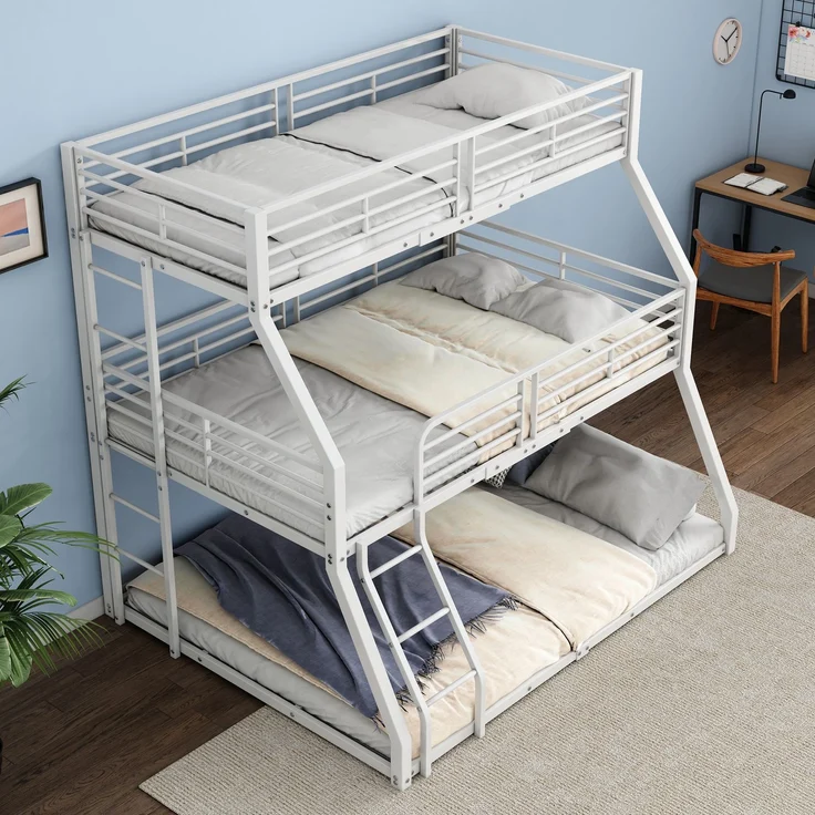 Bett 90x200 cm Dreifach-Etagenbett aus Metall – platzsparend, sicher und robust – Bild 2