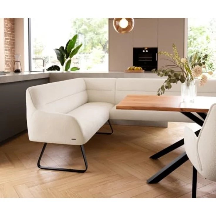 Esszimmerbank Taya-Flex 285x190 cm Bouclé Creme-Weiß Kufengestell flach Schwarz Taschenfederkern Rechts – Bild 7
