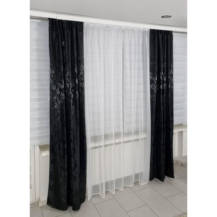 Gardinen by Justyna Verdunkelungsvorhang 2er Schal Set Schwarz (2 St), Kräuselband, abdunkelnd, Polyester, abdunkelnd, Polyester, Blickdicht,Verdunkelung,Verdunkelt – Bild 3